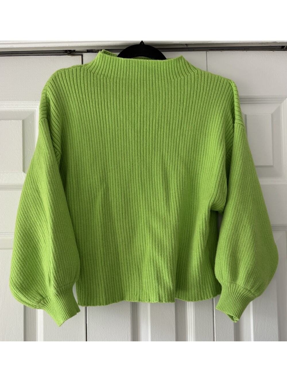 Line & Dot Womens Alder Balloon Sleeve Sweater Bright Green Size Medium
